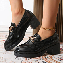 Women's patent leather loafers with platform and chunky
