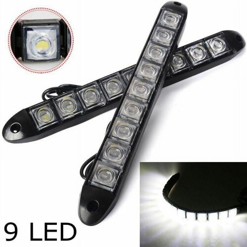 Car DRL Light Bar 12V White 9-LED Flexible 1 Pair
