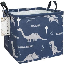 Square Canvas Nursery Hamper with PE Coating Blue Dinosaur