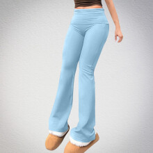 Women's Fleece Leggings with Pockets, High-Waisted Wide-Leg