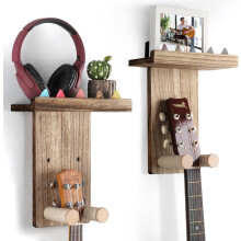 Wooden Guitar Wall Mount with Shelf 2-Pack