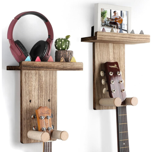 Wooden Guitar Wall Mount with Shelf 2-Pack