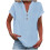 Women's Polyester V-Neck Button-Up Blouse Light Blue 2XL 2