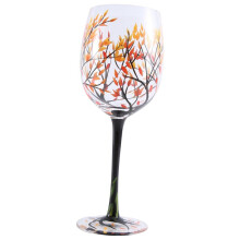 Autumn Tree Wine Glass Hand Painted Fall Leaf 1 Pc
