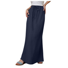 Women's Linen Maxi Skirt A-Line Floor-Length Navy M