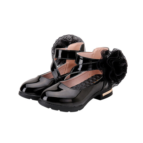 Schwarze Mädchen-Lederschuhe mit weicher Sohle 1