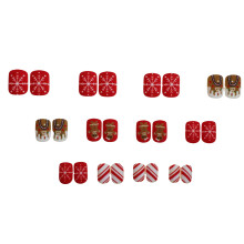 Uñas postizas navideñas con diseño de muñeco de nieve y copo de nieve.