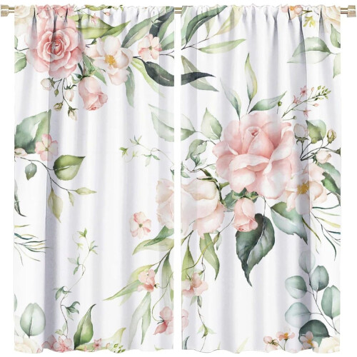 Rustic Flower Curtains Watercolor Floral Pattern Blackout