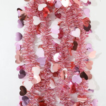 Heart Tinsel Garland Red White Metallic 6.56 Ft
