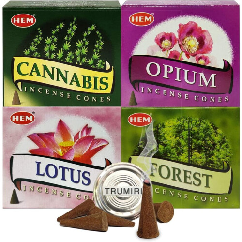 Assortiment de cônes de parfum avec support brûleur et 6 cônes