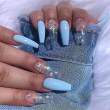 Uñas postizas con forma de ataúd, brillantes, 24 unidades