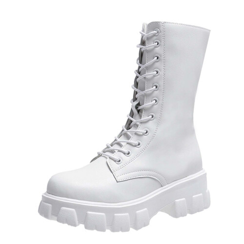 Women's Round Toe Lace-up Platform Boots 38 1