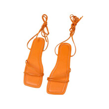 Women's PU leather strappy flat sandals with square open toe