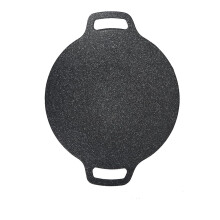 Non-Stick Korean BBQ Grill Pan, 9.45", Double Handle, Round Griddle for Camping, Home, Parties – Compatible with Induction & Gas