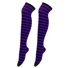 Women's Christmas over-the-knee striped socks black dark