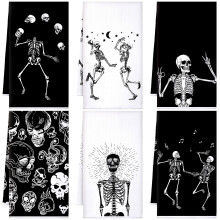 Halloween køkkenhåndklæder skeletdesign 6 stk.