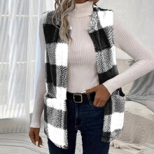 Women's Plaid Fleece Vest Sherpa-Lined Sleeveless Thermal