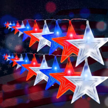Guirlande lumineuse étoiles rouges, blanches et bleues, 100 LED