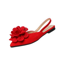 Women's Red Flat Shoes Floral Pointed Toe Size 41