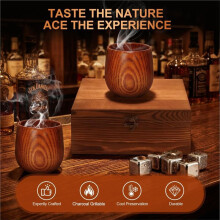 Charred Wooden Bourbon Drinking Glass: Handcrafted Oak Whiskey Cups with Whiskey Stones & Gift Box, Old Fashioned Glass