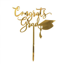 Graduation Cake Topper Acrylic Gold One Size