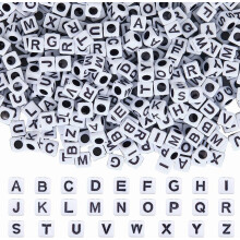 Acryl-Buchstabenperlen, quadratisch, 6 x 6 mm, weiß, A-Z, 1400 Stück