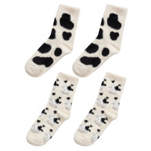 Cartoon Cow Socks Female Furry Tube Plush 2 Pairs