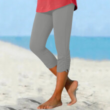 Women's Capri Leggings Grey Elastic Knee-Length Stretch