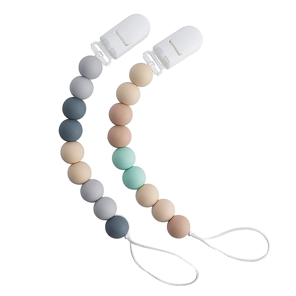 Silicone Pacifier Holder Clip - Teething Toy Tether 2-Pack