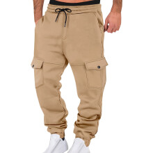 Men's Khaki Cargo Jogger Pants Polyester L