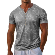 Męska koszulka z grafiką w stylu vintage, dopasowana, Henley, szara, XL
