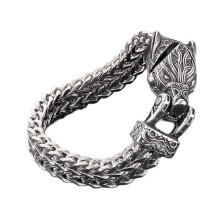 Bracciale Punk Lupo/Serpente/ per Uomo, Catena a Maglia Gotica, Bracciale Animale, Gioiello, Accessorio Distintivo di Mitologia Nordica