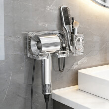 Soporte de pared para secador de pelo con cubo de almacenamiento (1 unidad)