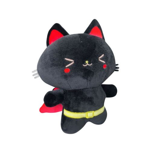 Zwarte kat pluche speelgoed met superheldencape, 30 cm