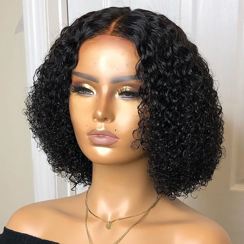 Human Hair Lace Front Wig Curly Short with Middle Part