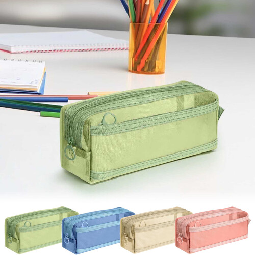Transparent mesh pen organizer dobbeltlag til kontor og