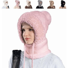 3 in 1 Beanie Hat with Scarf and Mask, Women's Outdoors Windproof Scarf Hat, Knitted Ski Mask Set