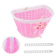 Kids Bike Front Handlebar Basket with Ribbons, Plastic,
