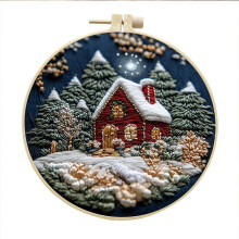 Christmas Embroidery Kit Snowy Village Design 1 Hoop