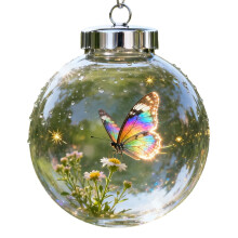Bird pattern clear acrylic round Christmas ornament