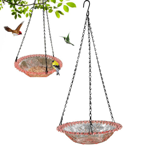 Hanging Bird Bath Outdoor Plastic Garden Decor 1 Pack Red