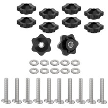 10 Sets T-Nut-Schraubenknopf-Set, T-Nut-Zubehör Inklusive T-Nut-Schrauben mit Unterlegscheiben und Sternknöpfen für Holzbearbeitungsvorrichtungen