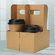 Disposable Drink Carrier with Handle Kraft Paperboard 12 oz