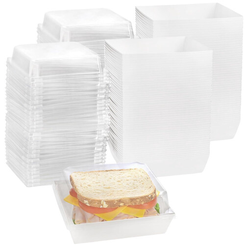 Caixas de papel branco para sanduíche com tampas transparentes, 12,7 cm (5 polegadas), 100 unidades.
