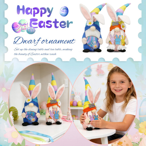 Easter Bunny Gnome Plush Doll Set with Rabbit Ears Hat and