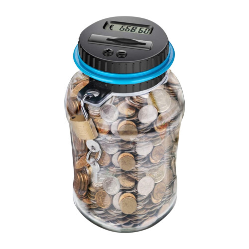 Salvadanaio digitale con contatore LCD e contenitore trasparente, 1