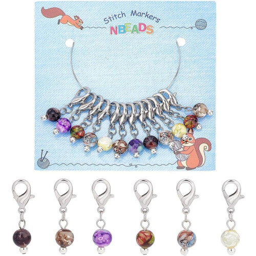 Glass Bead Stitch Markers Snowflake Obsidian 24 pcs