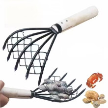 Seafood Rake with Mesh Net, 10.24in High, 5-Tine Beach Clamming Rake – Clearance Under $6