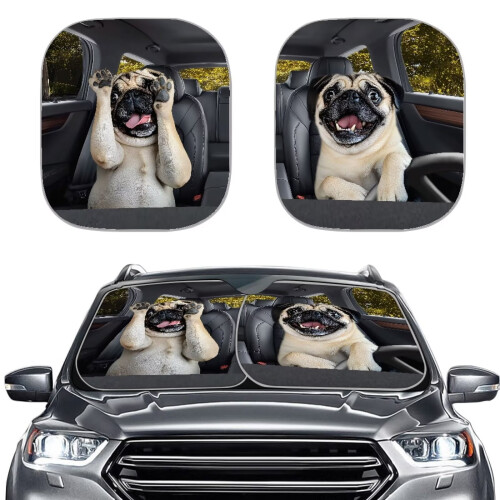 Dog-Themed Car Windshield Sun Shades 2-Piece