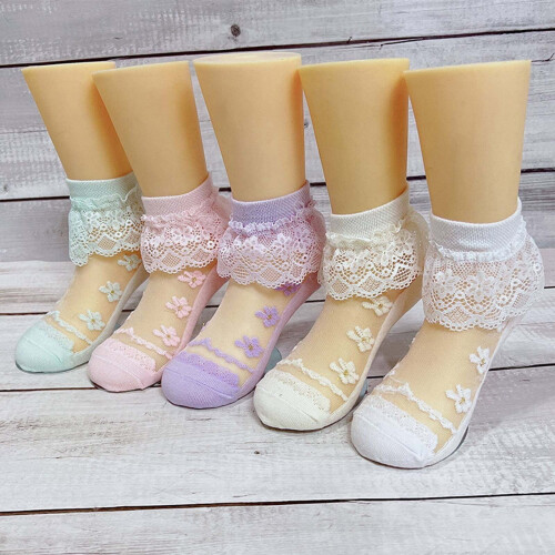 Calzini da bambina in cotone con volant, pizzo e risvolto, confezione da 5 pezzi 1